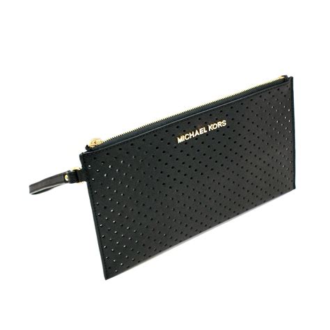 michael kors large zip clutch wristlet black|Michael Kors black clutch.